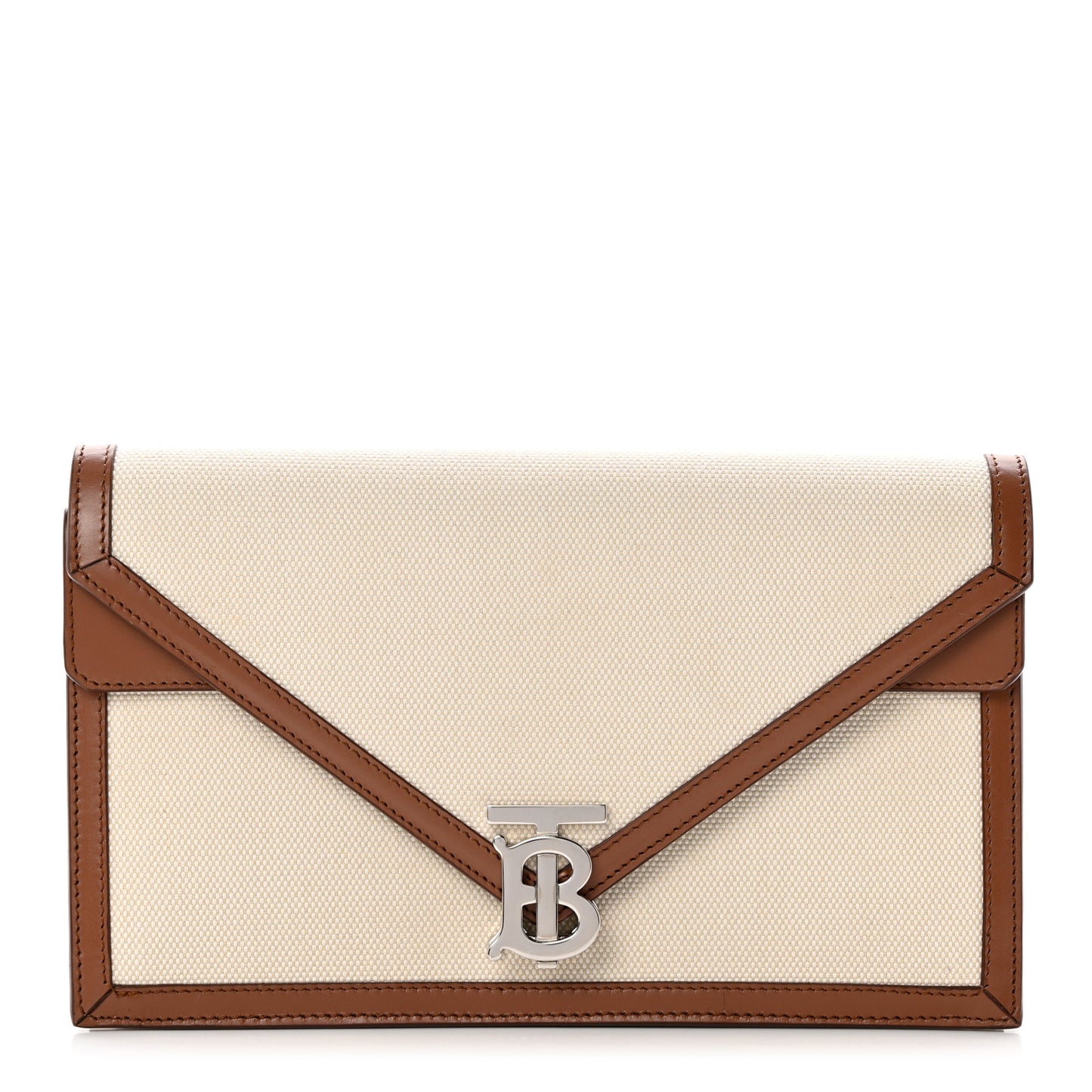 Canvas Calfskin Small TB Envelope Clutch Natural