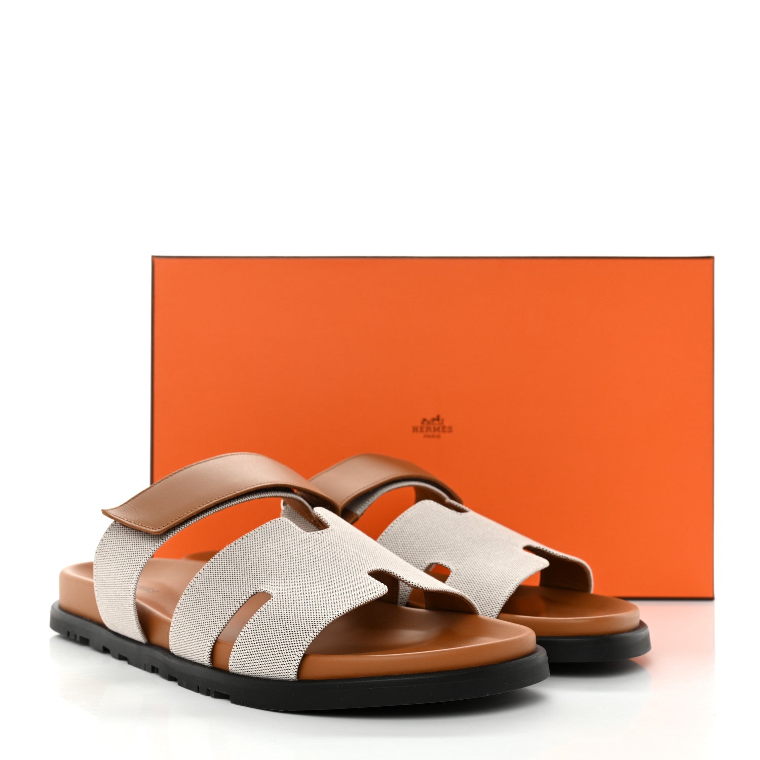 Hermes Toile De Coton Veau Lisse Mens Chypre Sandals 44 Prunoir Naturel 9 of 9