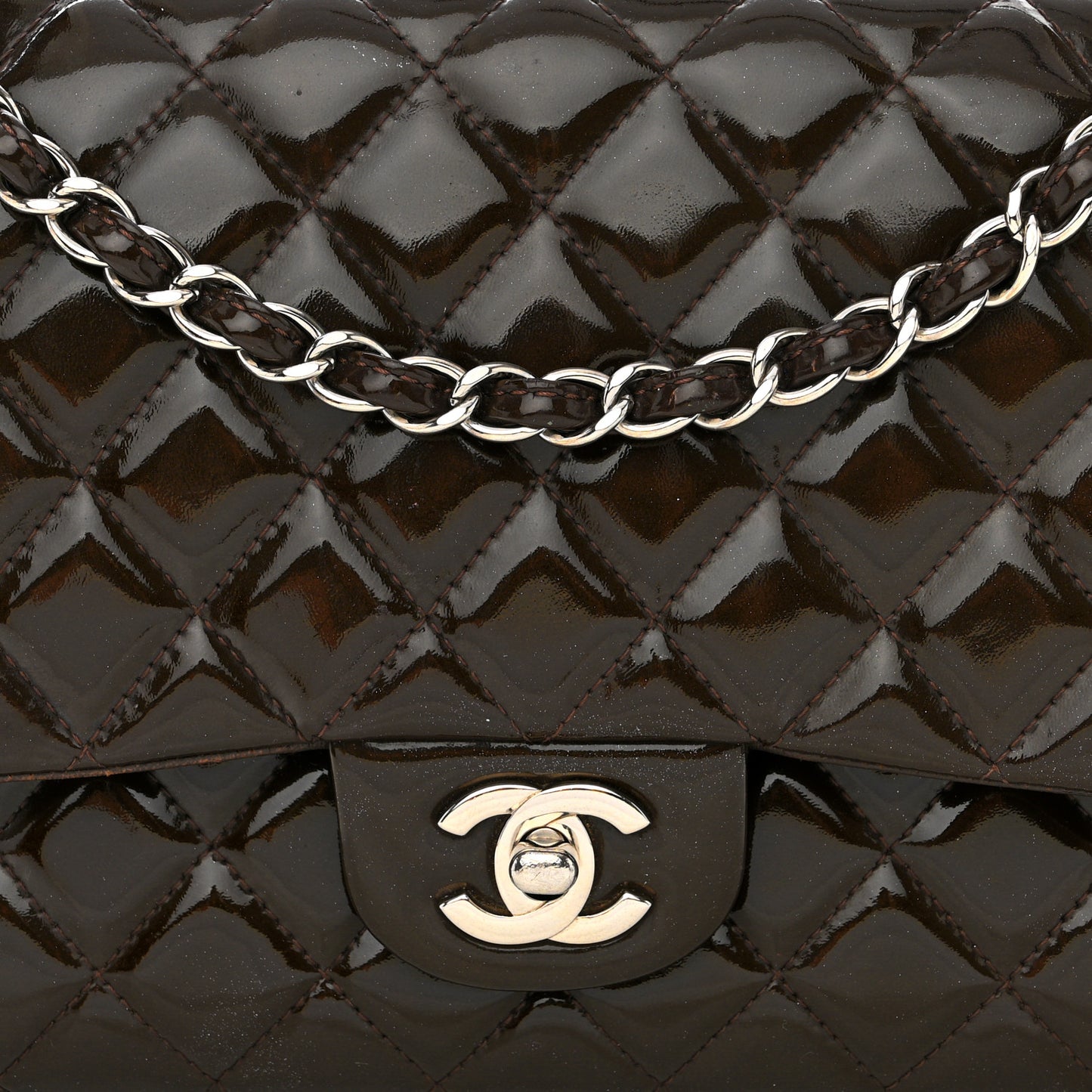 Patent Quilted Medium Double Flap Brown