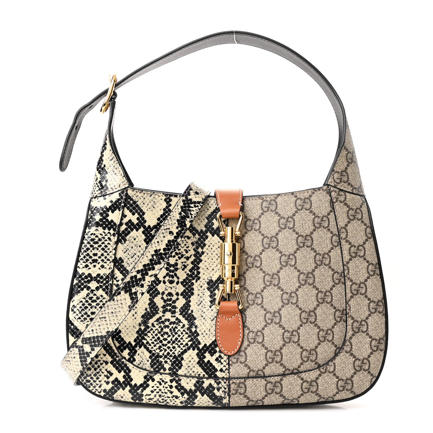 Gucci GG Supreme Monogram Snakeskin Small Jackie 1961 Hobo Beige