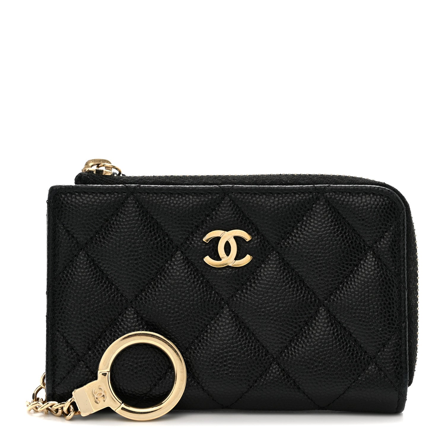 Chanel Caviar Quilted Zipped Key Holder Case Black 1880001