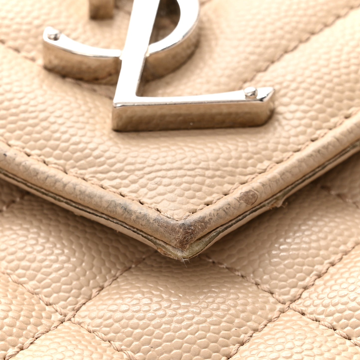 Grain De Poudre Textured Mixed Matelasse Medium Triquilt Monogram Satchel Dark Beige