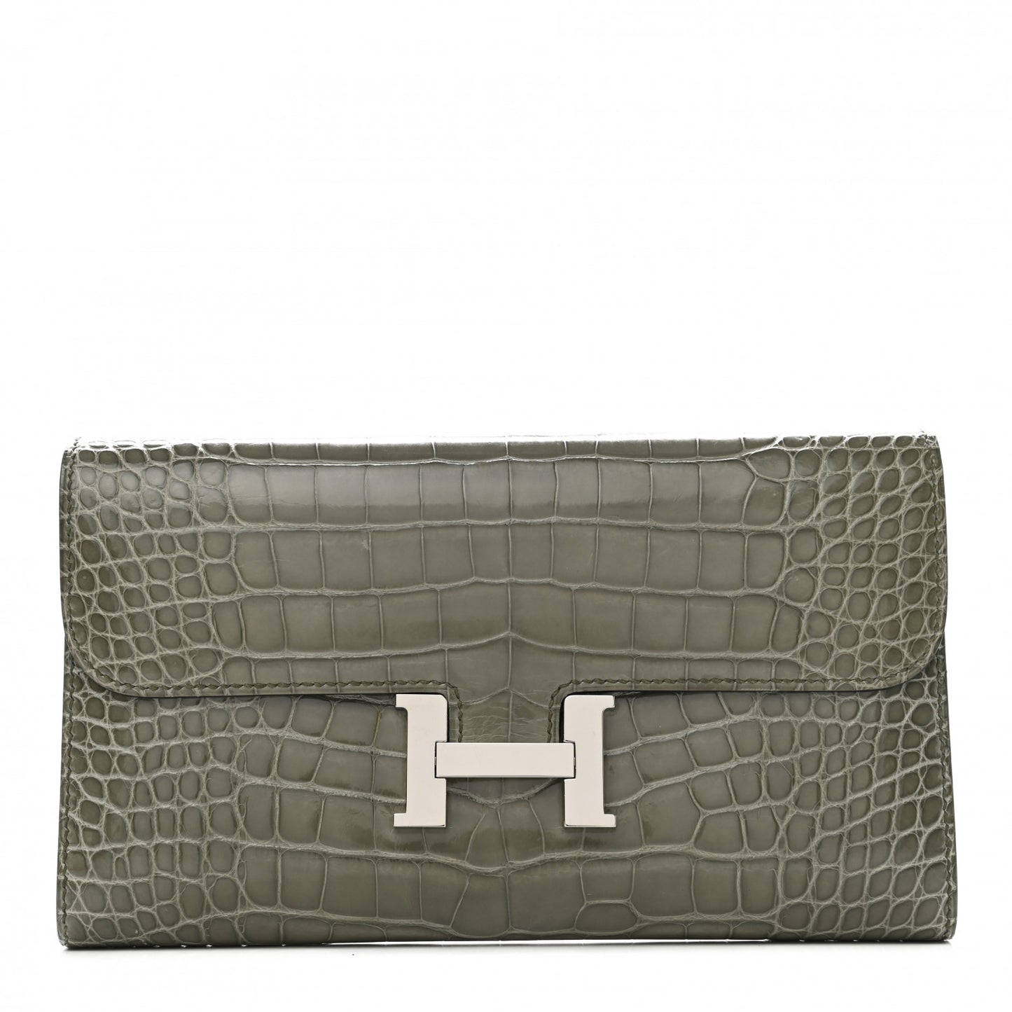 Shiny Alligator Constance Long Wallet Gris Tourterelle