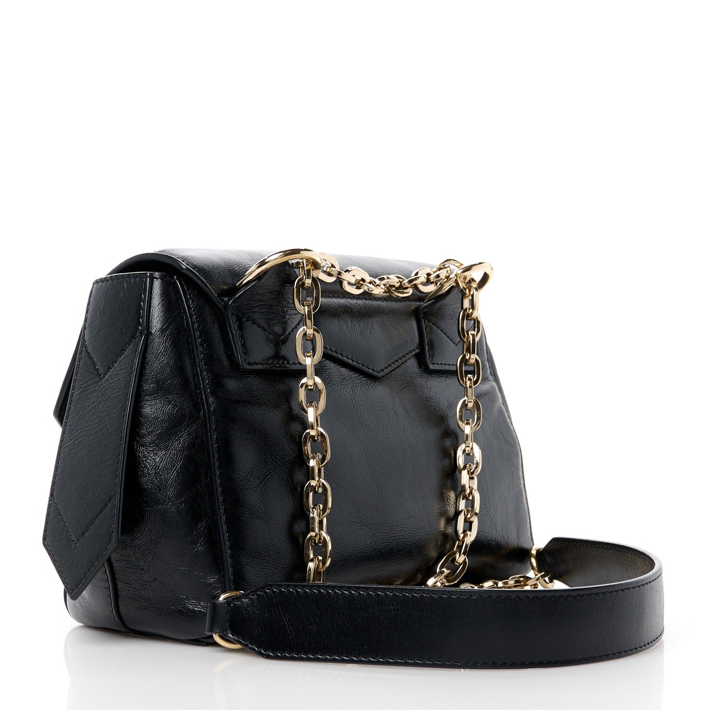 Creased Patent Calfskin Small ID Flap Black