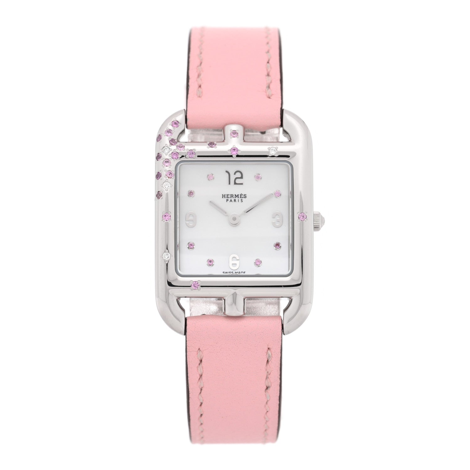 限界価格　HERMES 時計ベルト　ヴォースウィフト　ローズサクラ　13mm Hermes Stainless Steel Swift Diamond Pink Sapphire Mother of Pearl