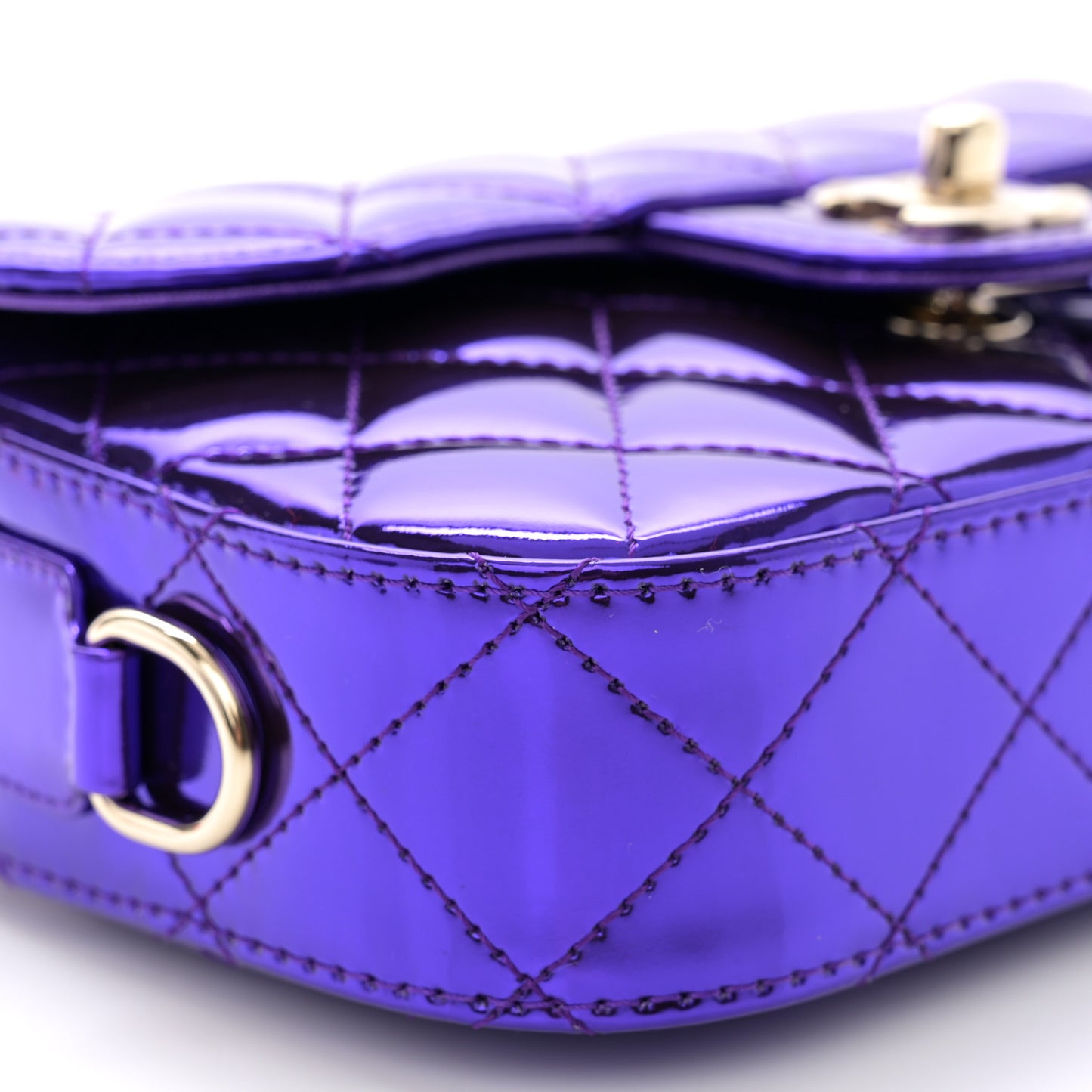 Mirror Calfskin Metallic Calfskin Quilted Hollywood Boulevard Mini Flap With Star Coin Purse Purple