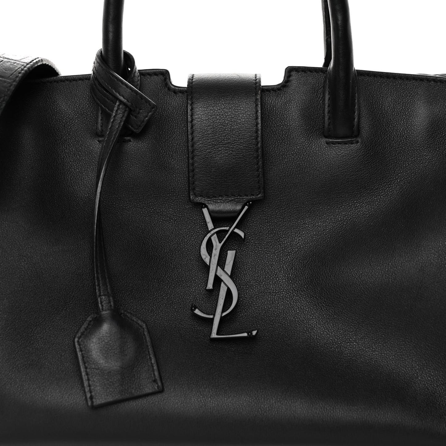 Smooth Calfskin Crocodile Embossed Baby Monogram Downtown Cabas Black