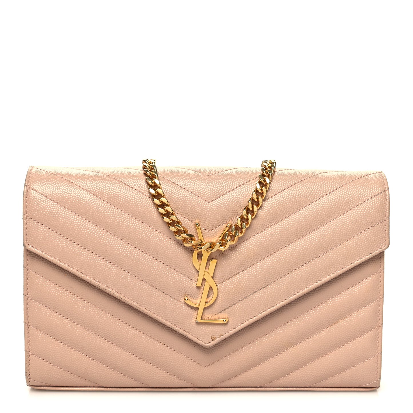 Grain De Poudre Matelasse Chevron Monogram Chain Wallet Pale Pink