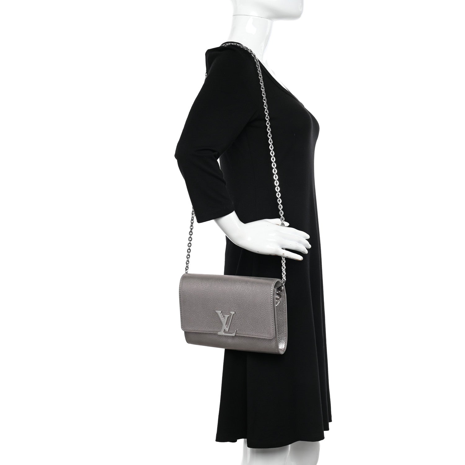 Louis Vuitton Metallic Grained Calfskin Louise Clutch GM NM 2 of 12