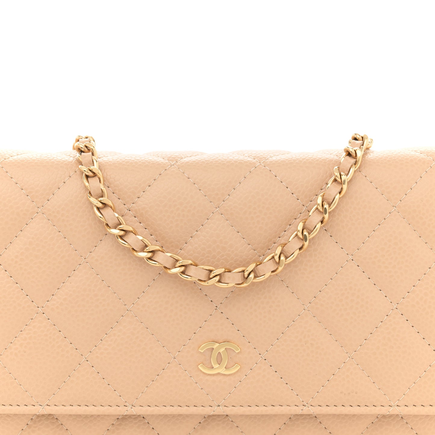 Caviar Quilted Wallet on Chain WOC Beige