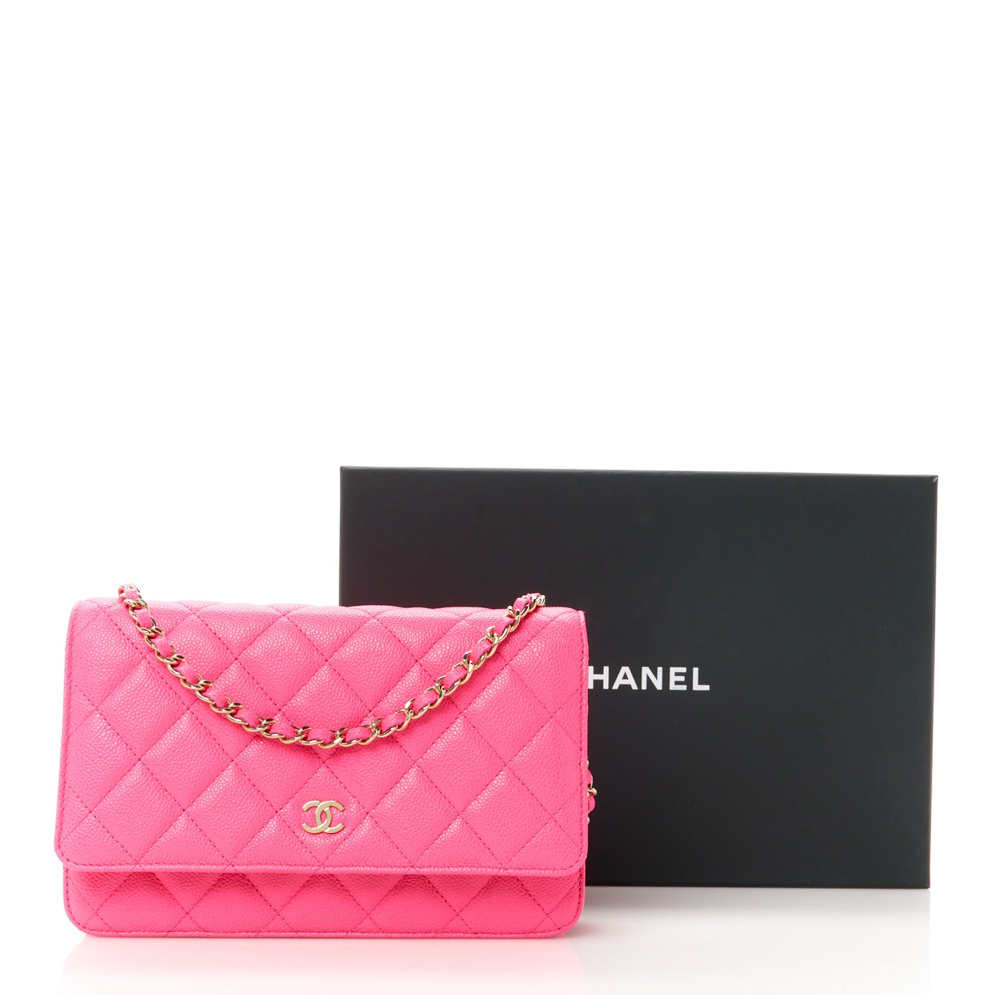 Caviar Quilted Wallet on Chain WOC Fuchsia