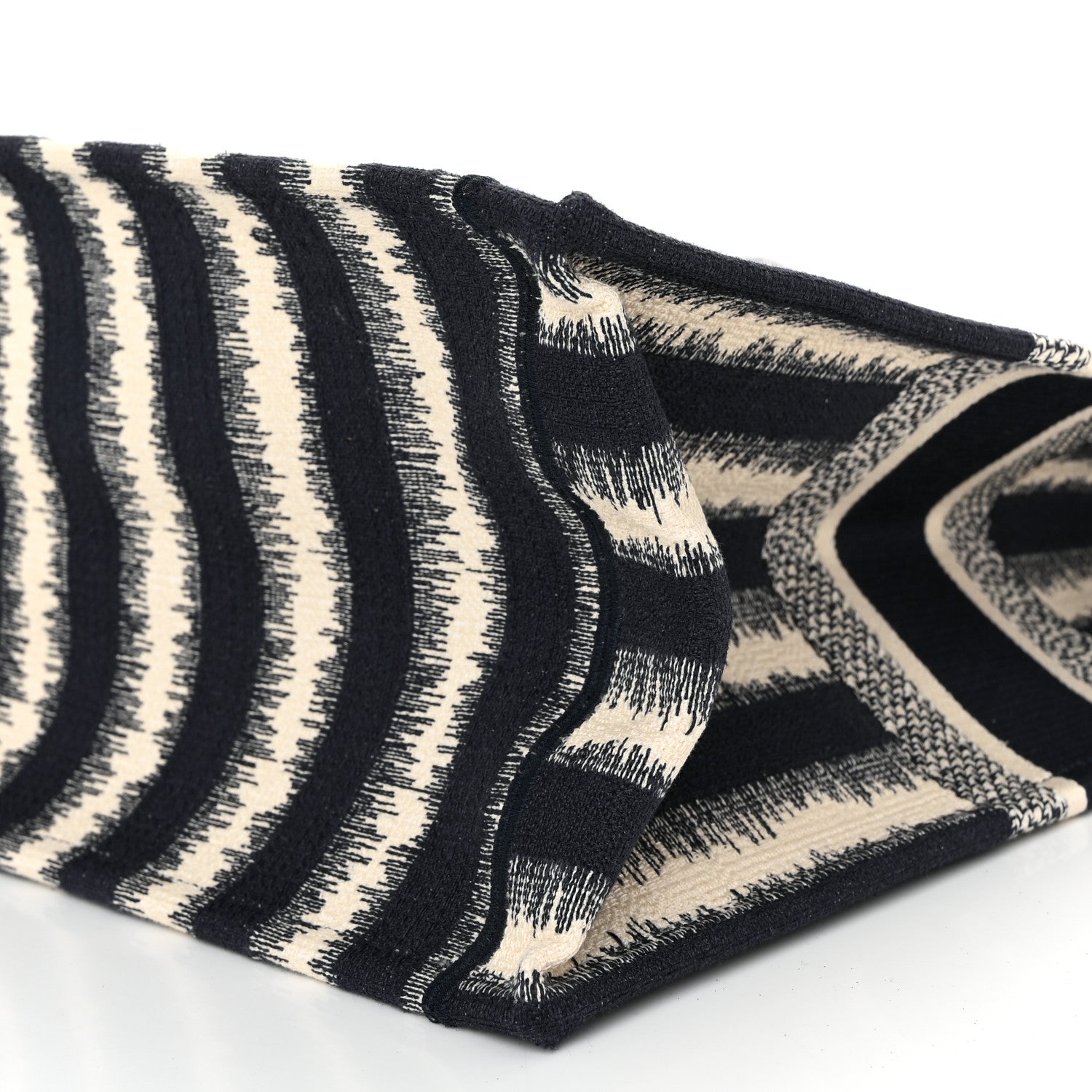 Christian Dior Canvas Embroidered Large Striped Book Tote Navy 10 of 12