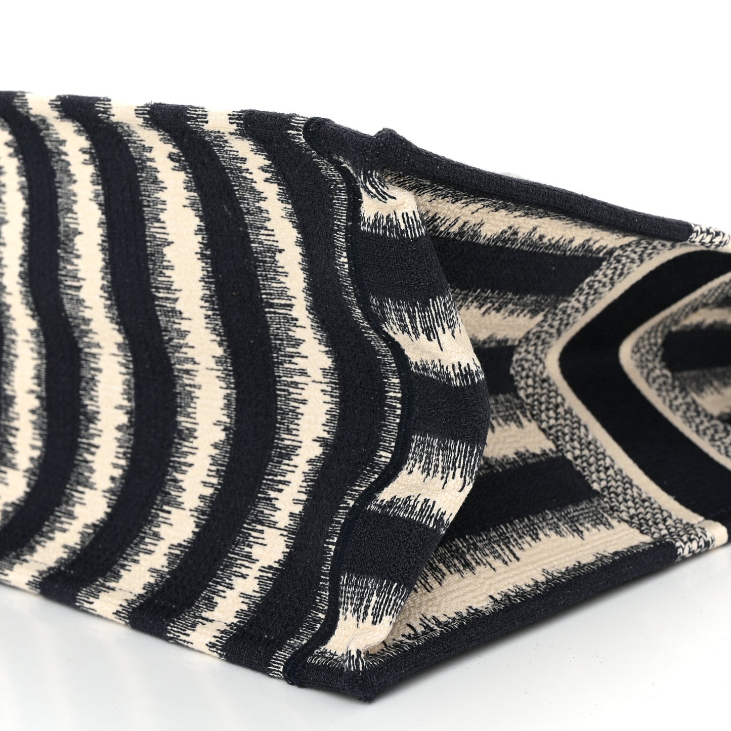 Canvas Embroidered Large Striped Book Tote Navy