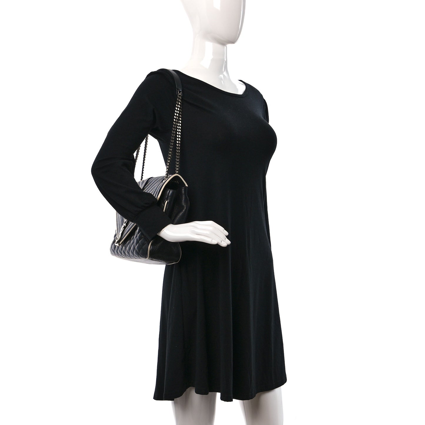 Calfskin Mixed Matelasse Triquilt Large Monogram Envelope Satchel Black White