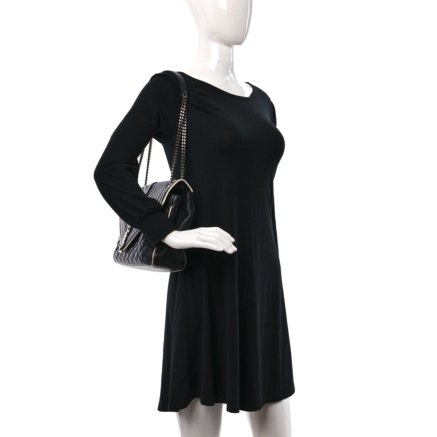 Saint Laurent Calfskin Mixed Matelasse Triquilt Large Monogram Envelope Satchel Black White 2 of 12