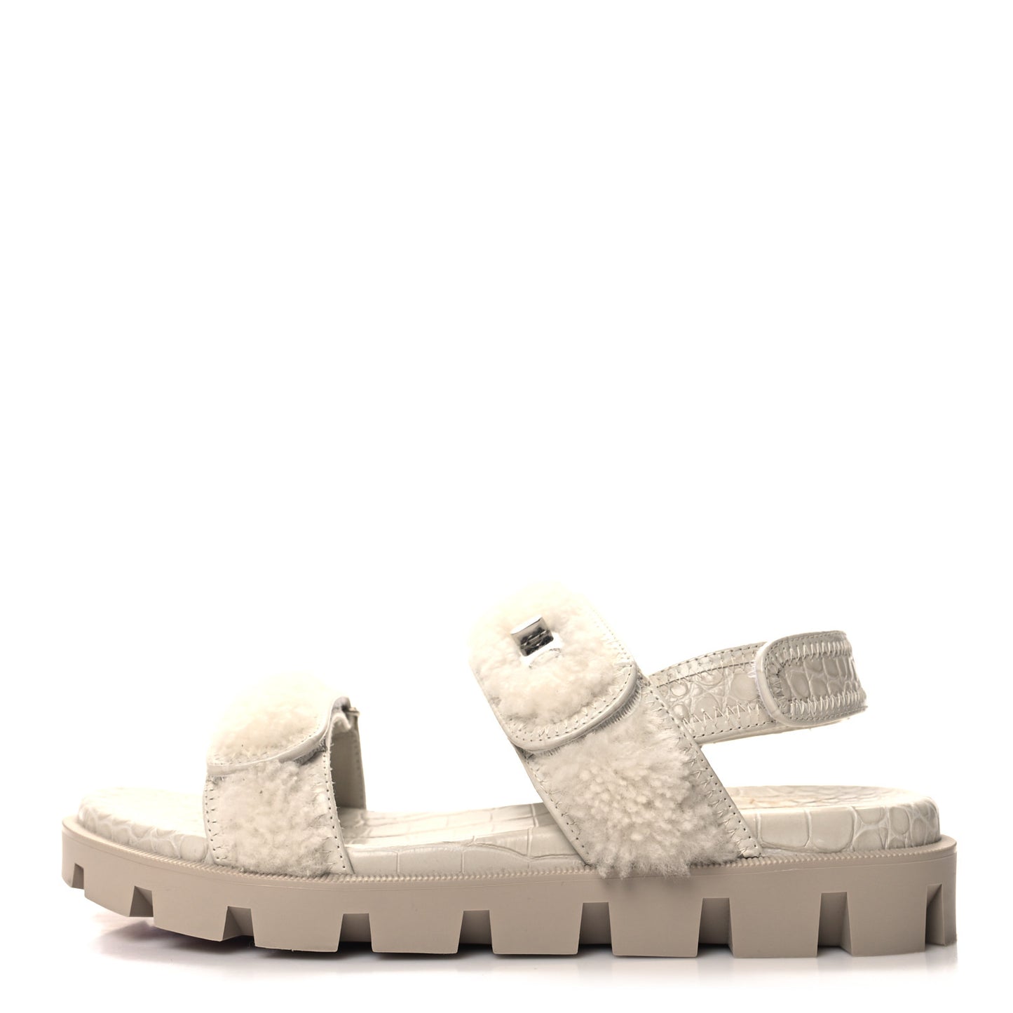 Shearling Lock Sandals 38 White