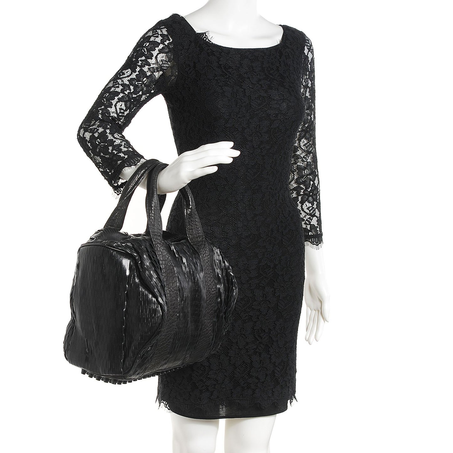 Leather Laser Cut Rocco Duffel Black Black Nickel Hardware