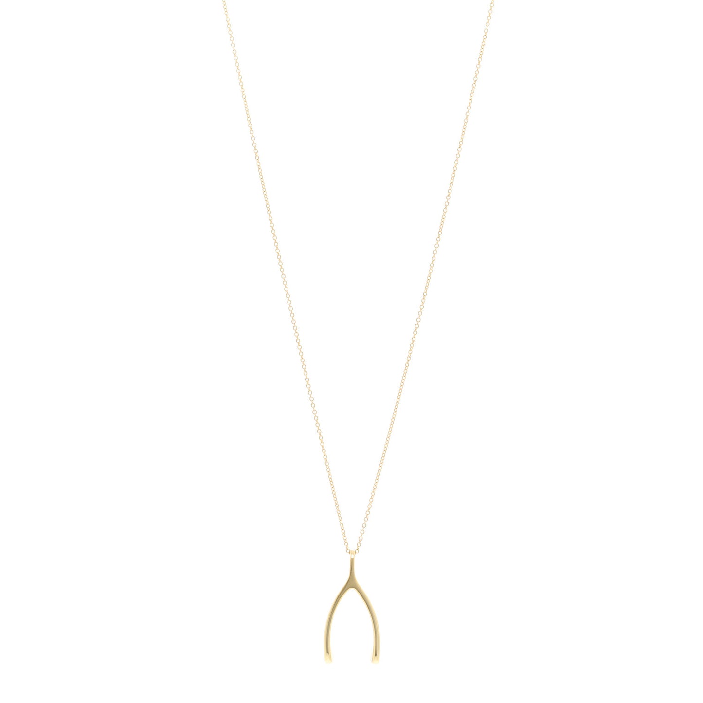 18K Yellow Gold Wishbone Pendant Necklace