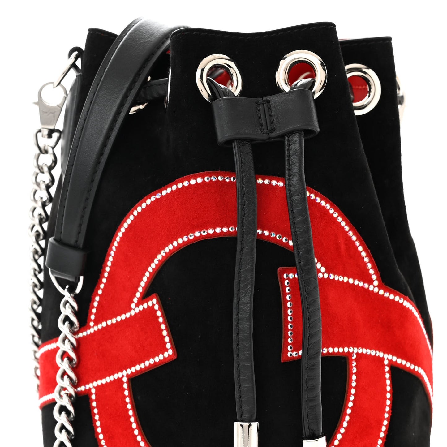 Suede Strass Love Marie Jane Bucket Black Red