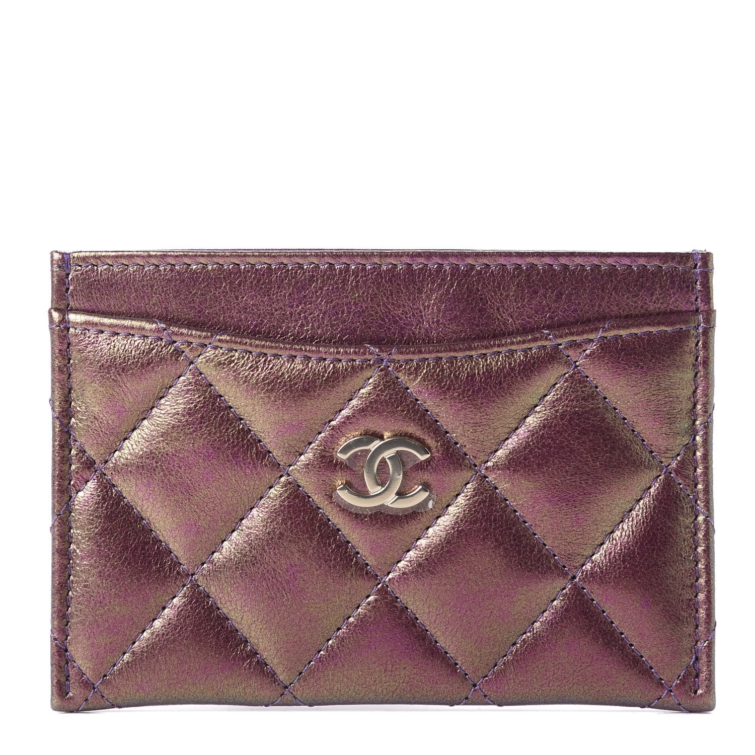 Chanel Iridescent Lambskin Quilted Card Holder Purple 1 of 9
