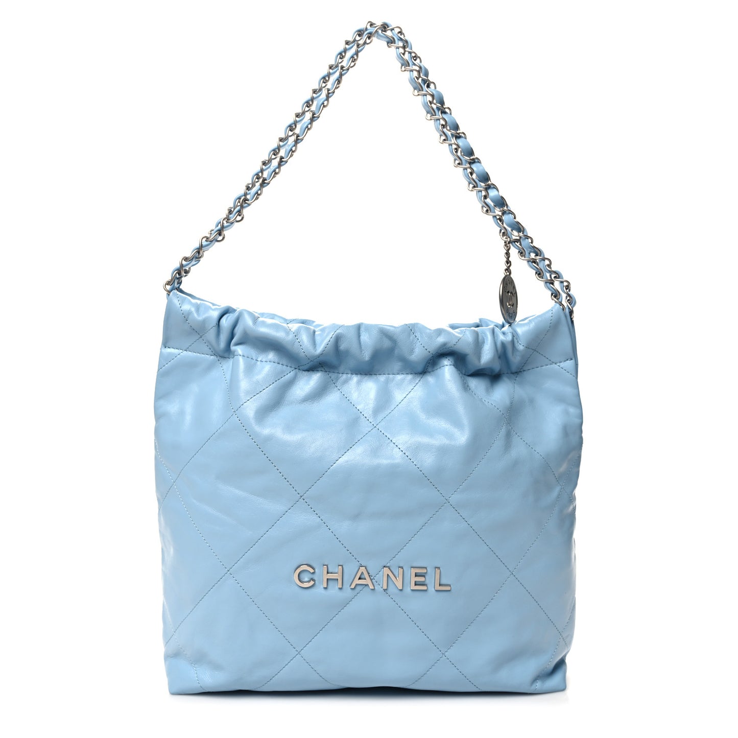 Shiny Calfskin Quilted Small Chanel 22 Light Blue
