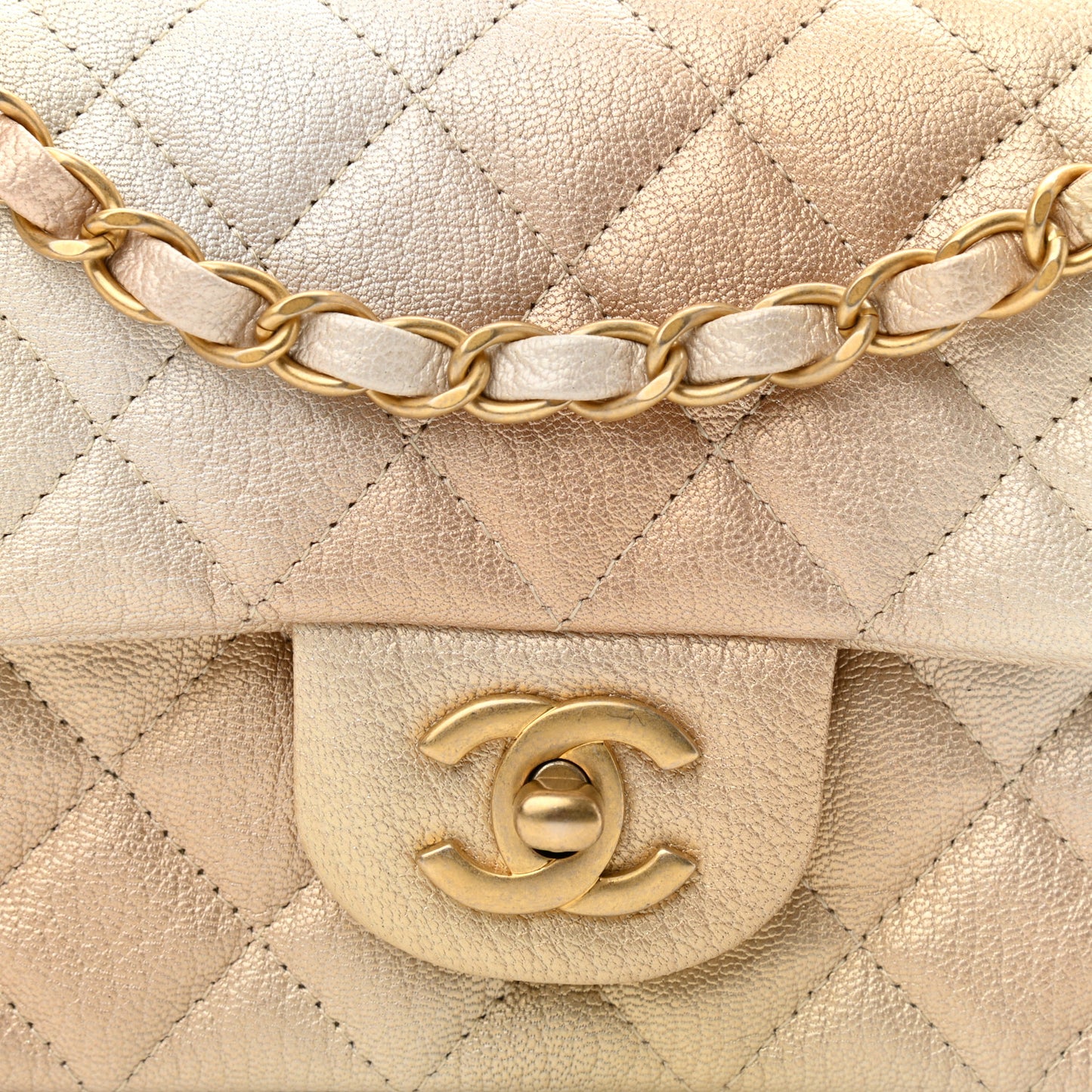 Metallic Goatskin Quilted Mini Rectangular Flap Gold