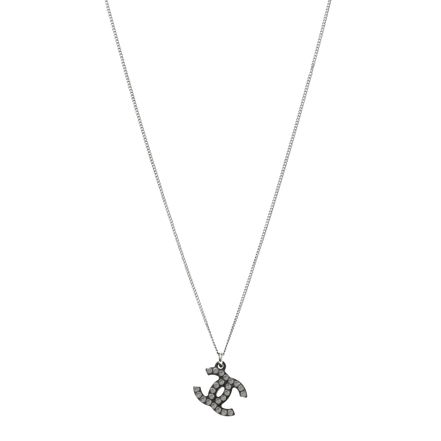 Resin Metal Studded CC Necklace Black