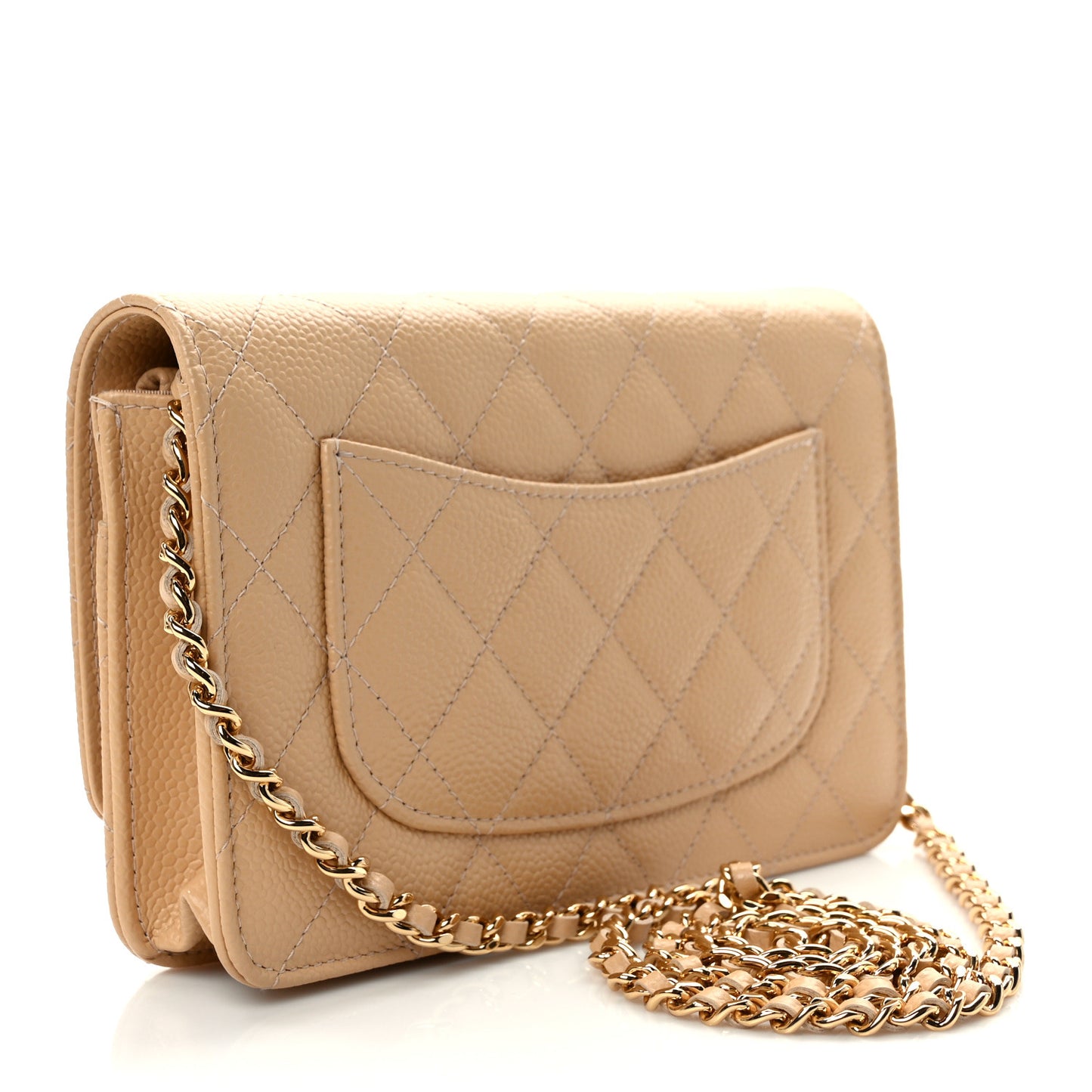 Caviar Quilted Wallet On Chain WOC Beige