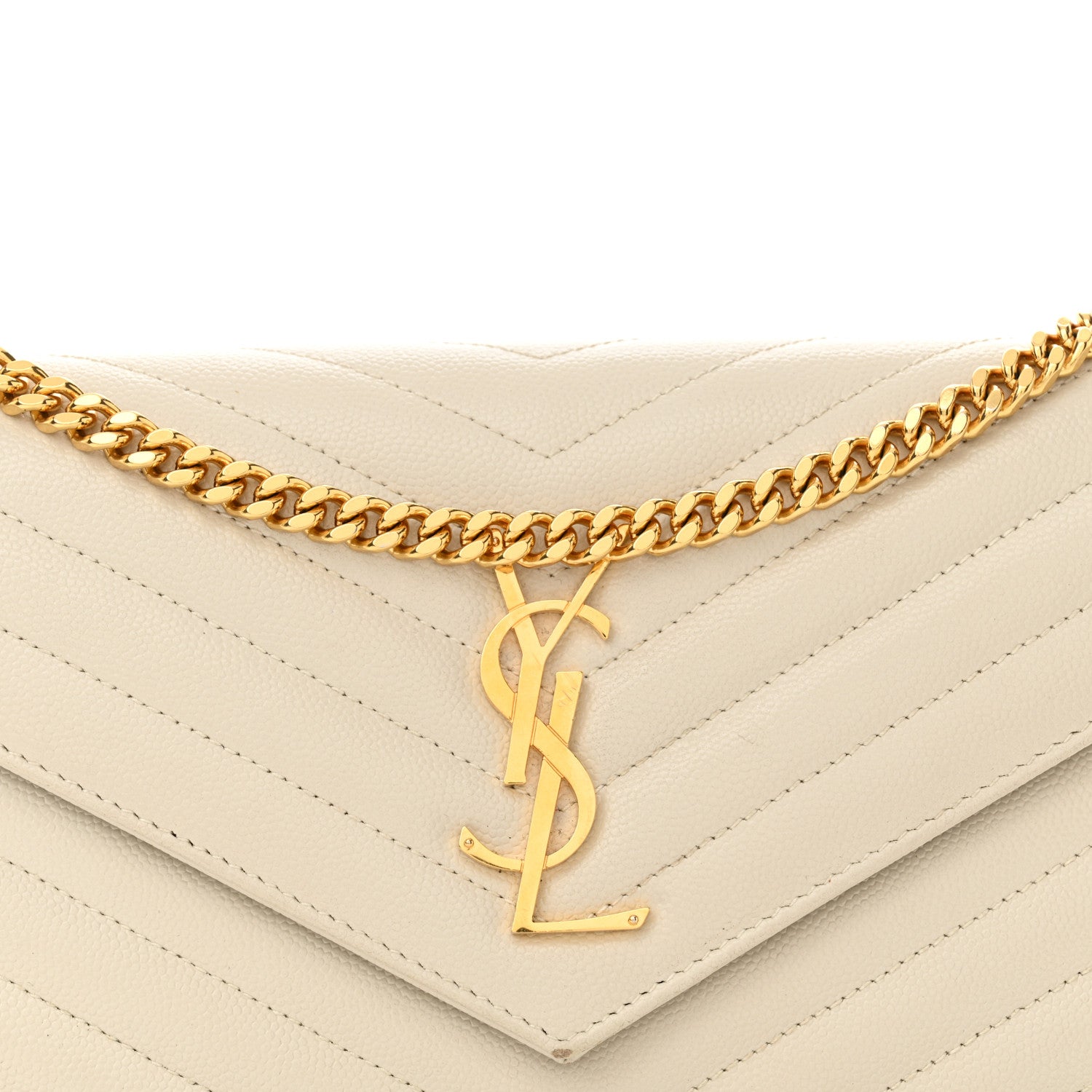 Saint Laurent Grain De Poudre Matelasse Chevron Monogram Chain Wallet Crema Soft 8 of 17