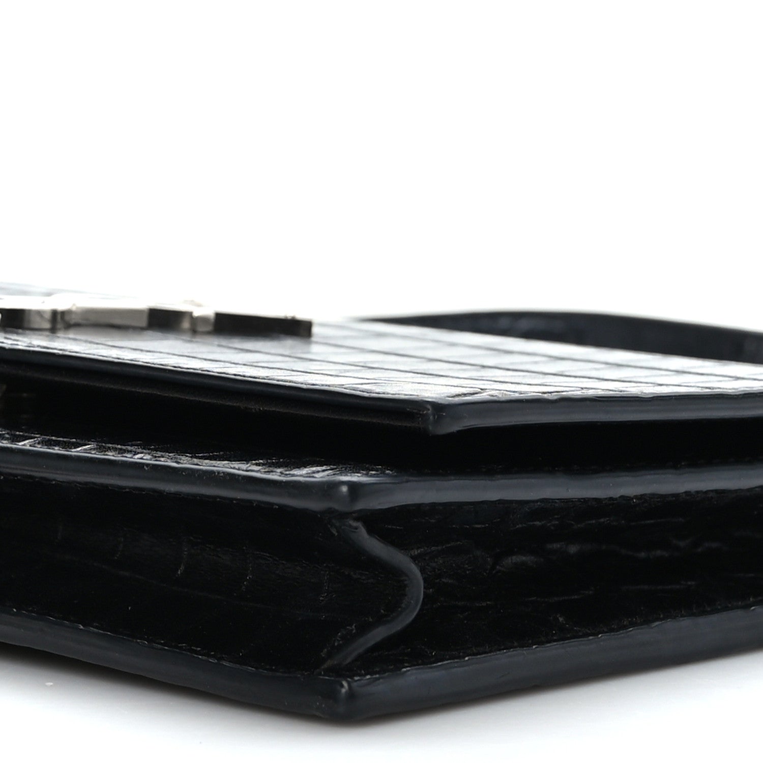 Saint Laurent Calfskin Crocodile Embossed Kate Monogram Tassel Chain Wallet Black 8 of 8