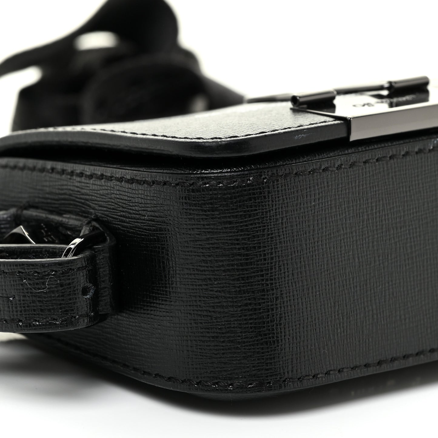 Saffiano Logo Baby Flap Bag Black White