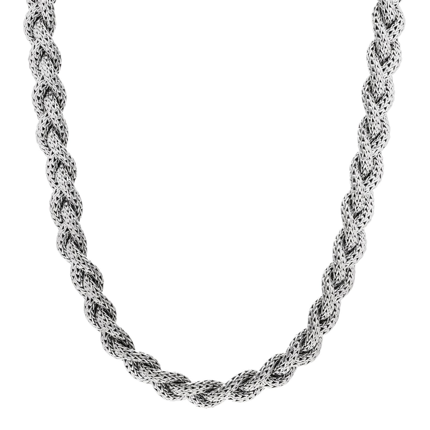 Sterling Silver Diamond 16mm Braided Chain Necklace
