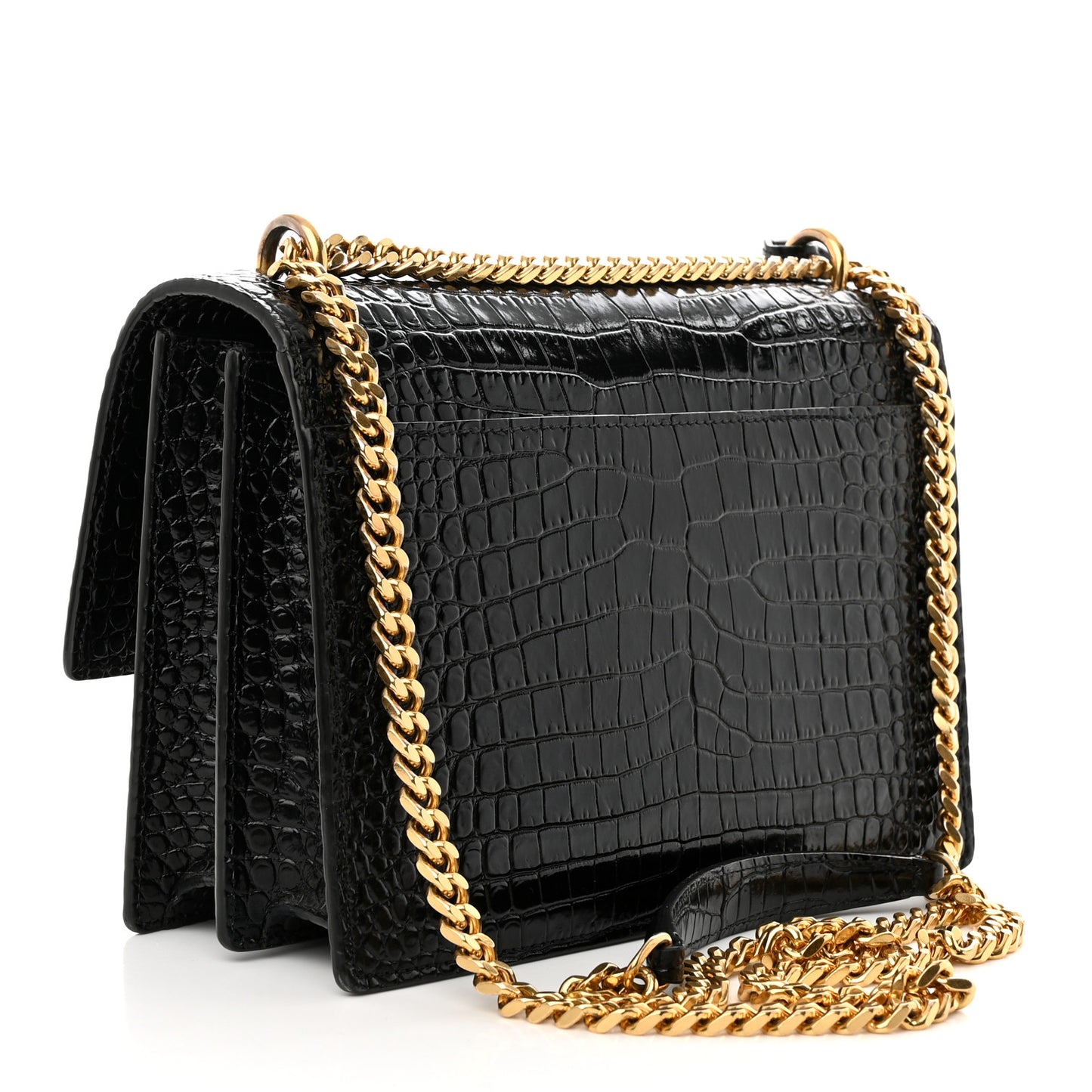 Calfskin Crocodile Embossed Medium Monogram Sunset Black