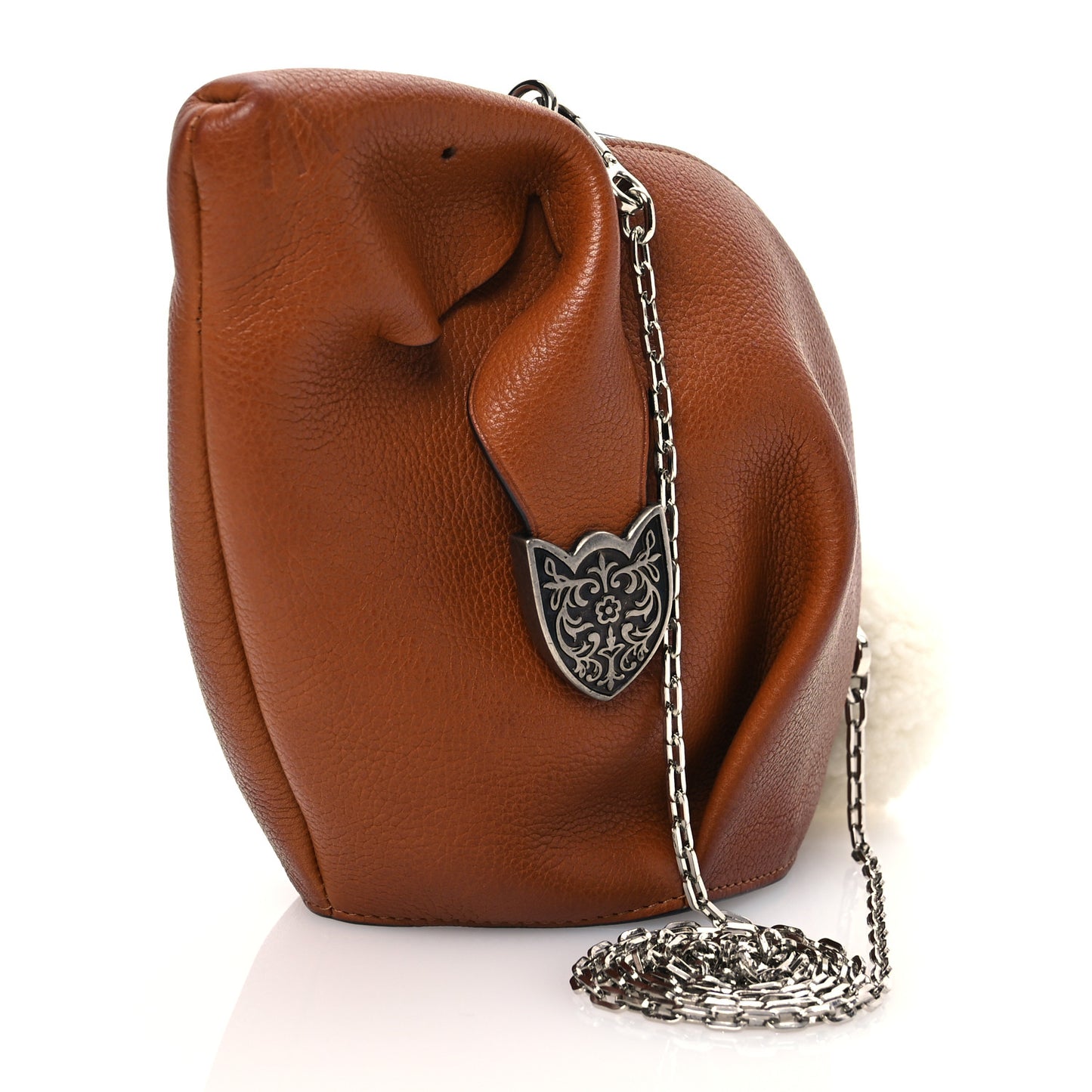 Calfskin Shearling Mini Bunny Western Crossbody Bag Walnut