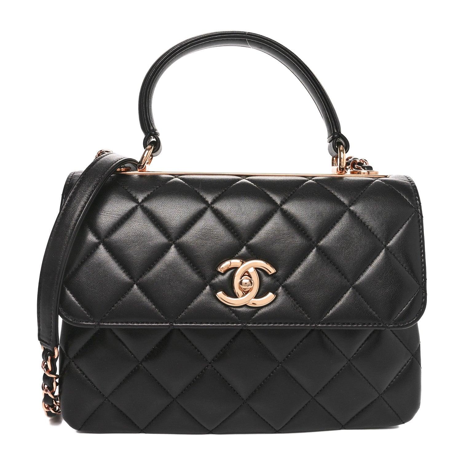 Chanel Lambskin Quilted Small Trendy CC Dual Handle Flap Bag Black