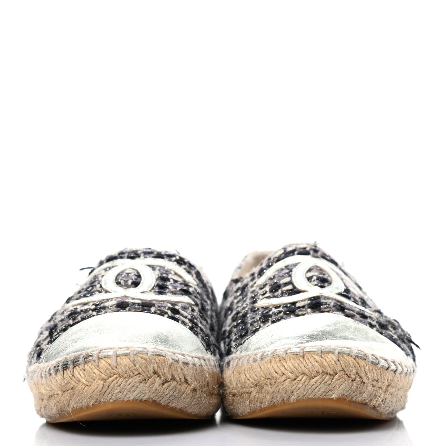Metallic Tweed Lambskin CC Espadrilles 40 Blue Black Silver