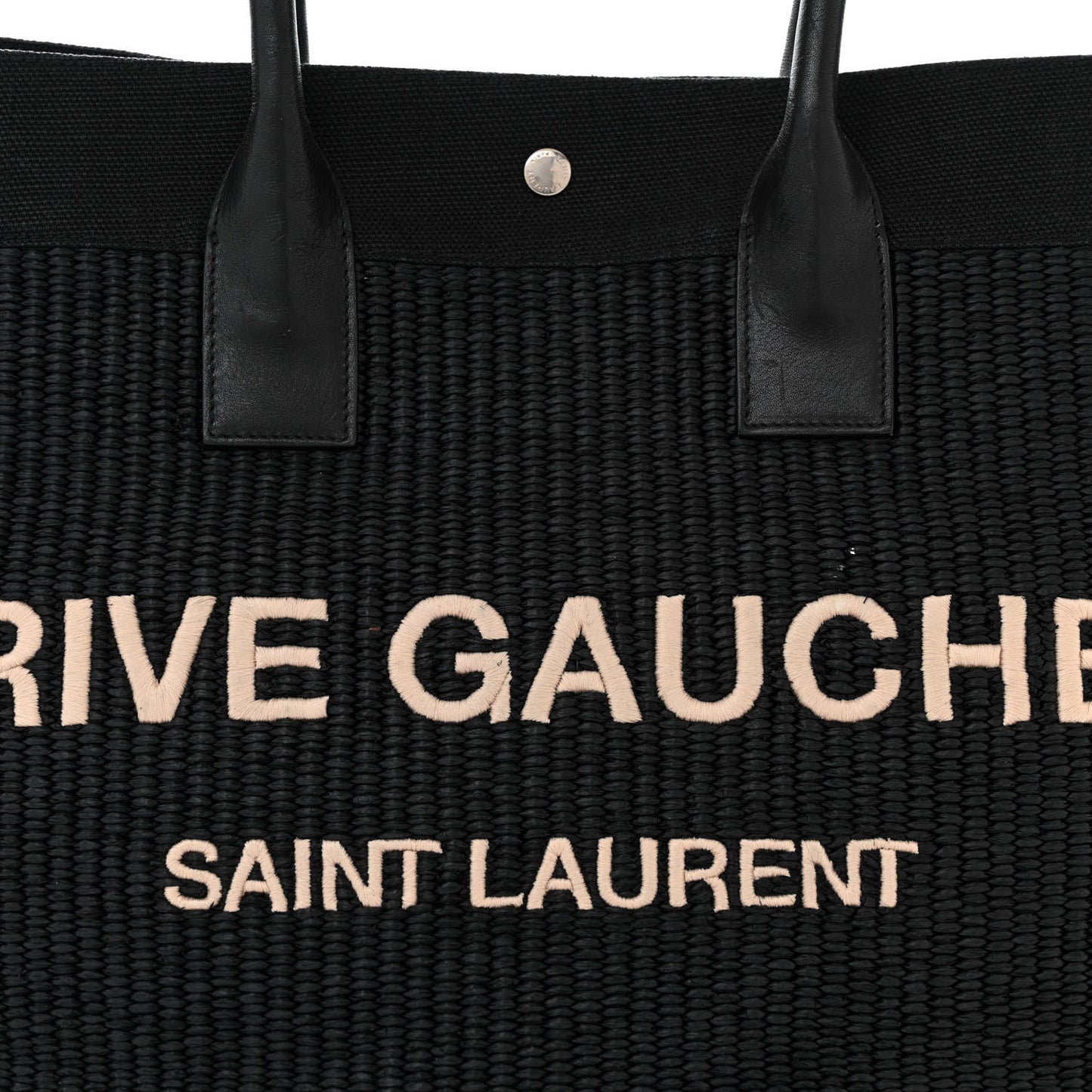 Raffia Linen Calfskin Rive Gauche Tote Black