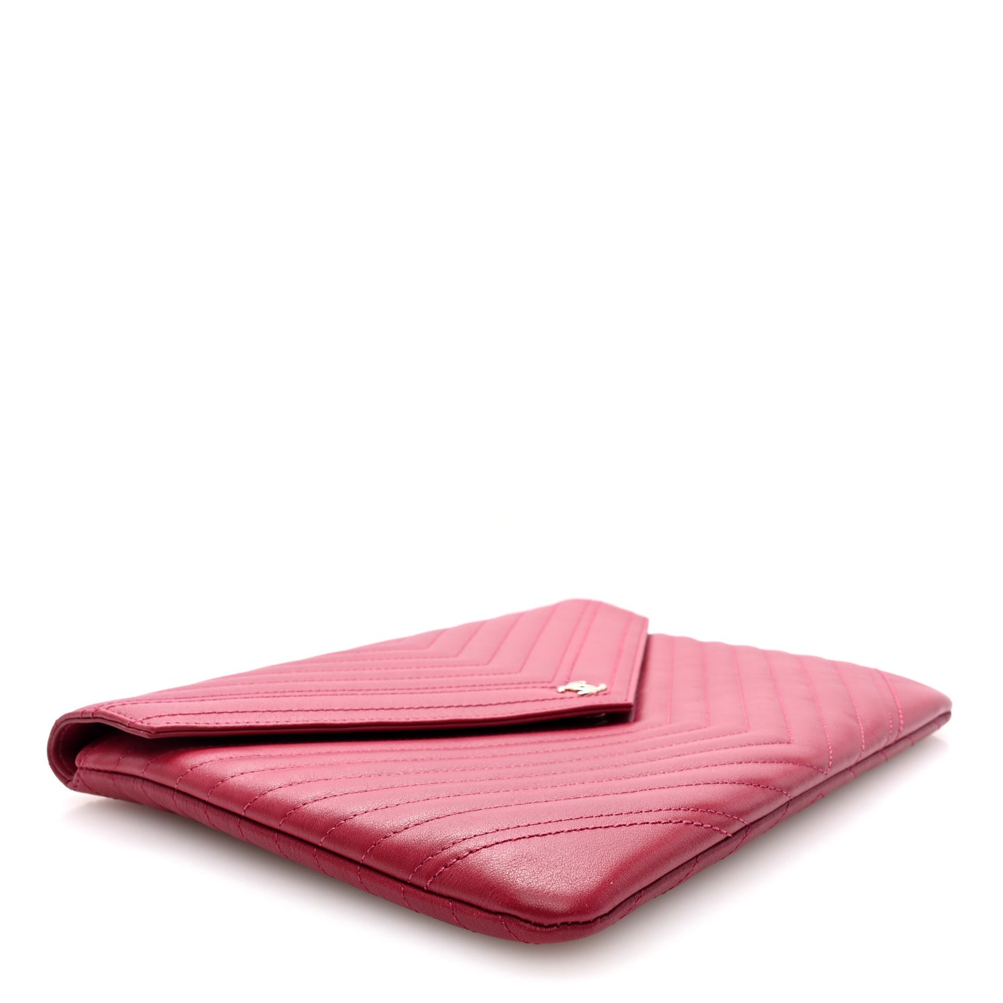 Calfskin Chevron Quilted Small Envelope Clutch Dark Pink