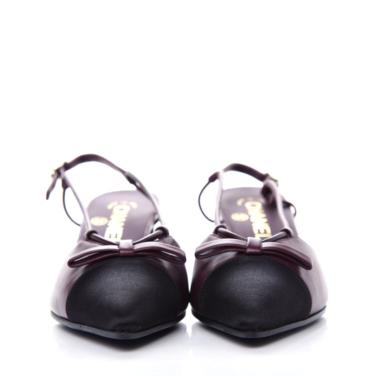 Lambskin Satin Slingback Cap Toe Bow Pumps 36.5 Burgundy Black