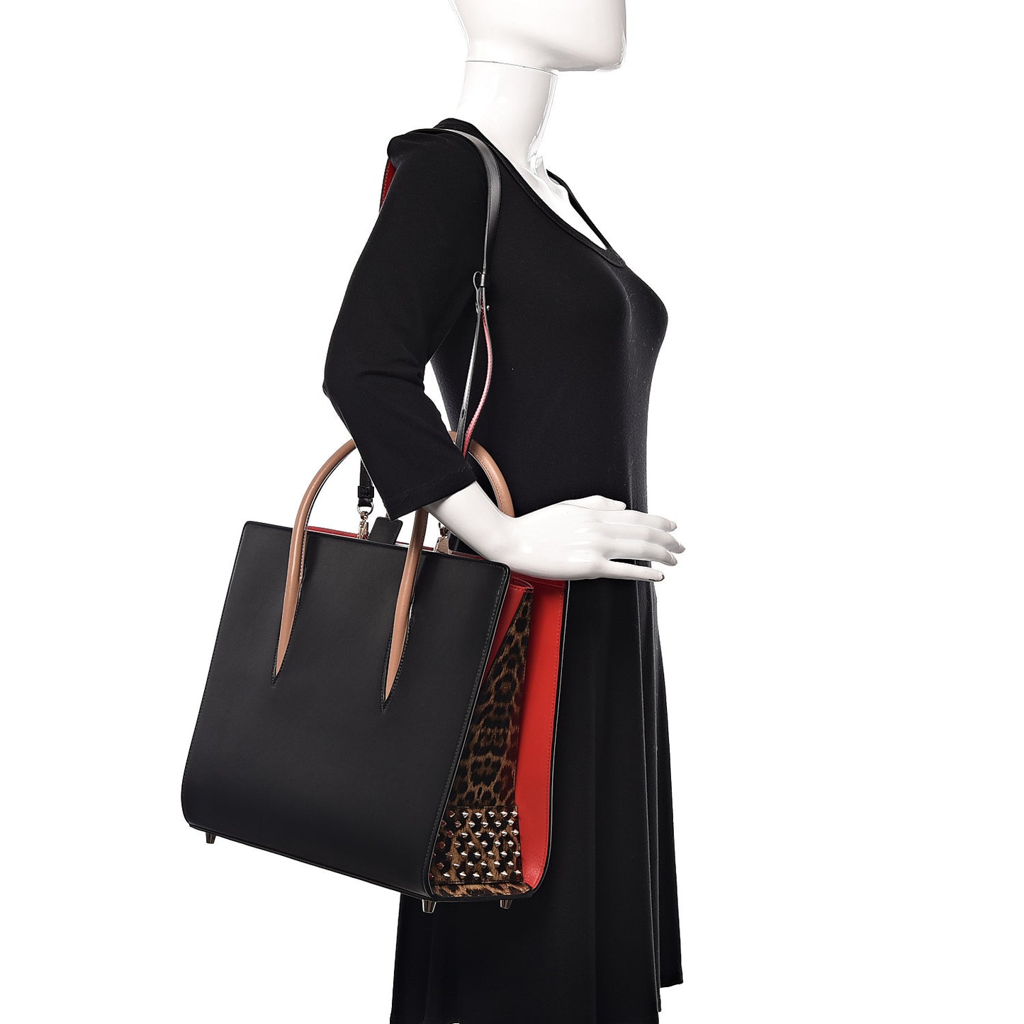 Calfskin Patent Leopard Spiked Large Paloma Black