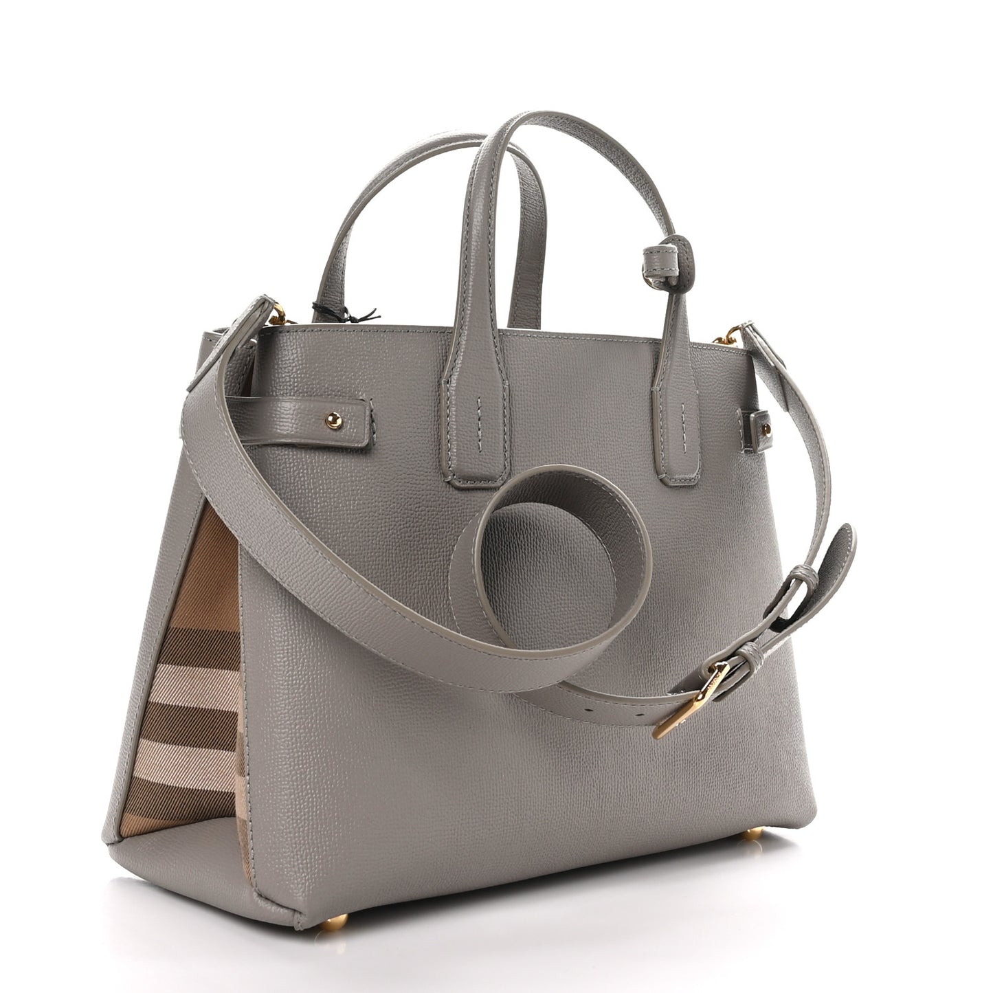 Grainy Calfskin House Check Medium Banner Tote Taupe Brown