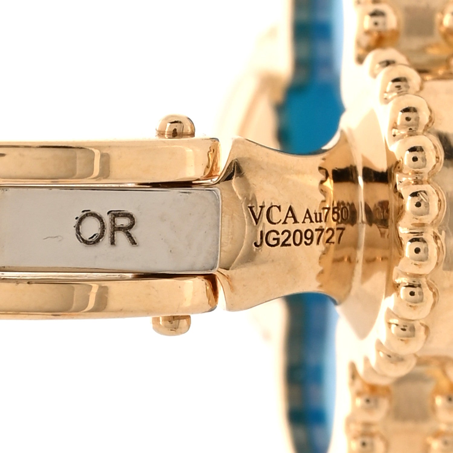 Van Cleef & Arpels 18K Yellow Gold Blue Agate Vintage Alhambra Earrings 4 of 5