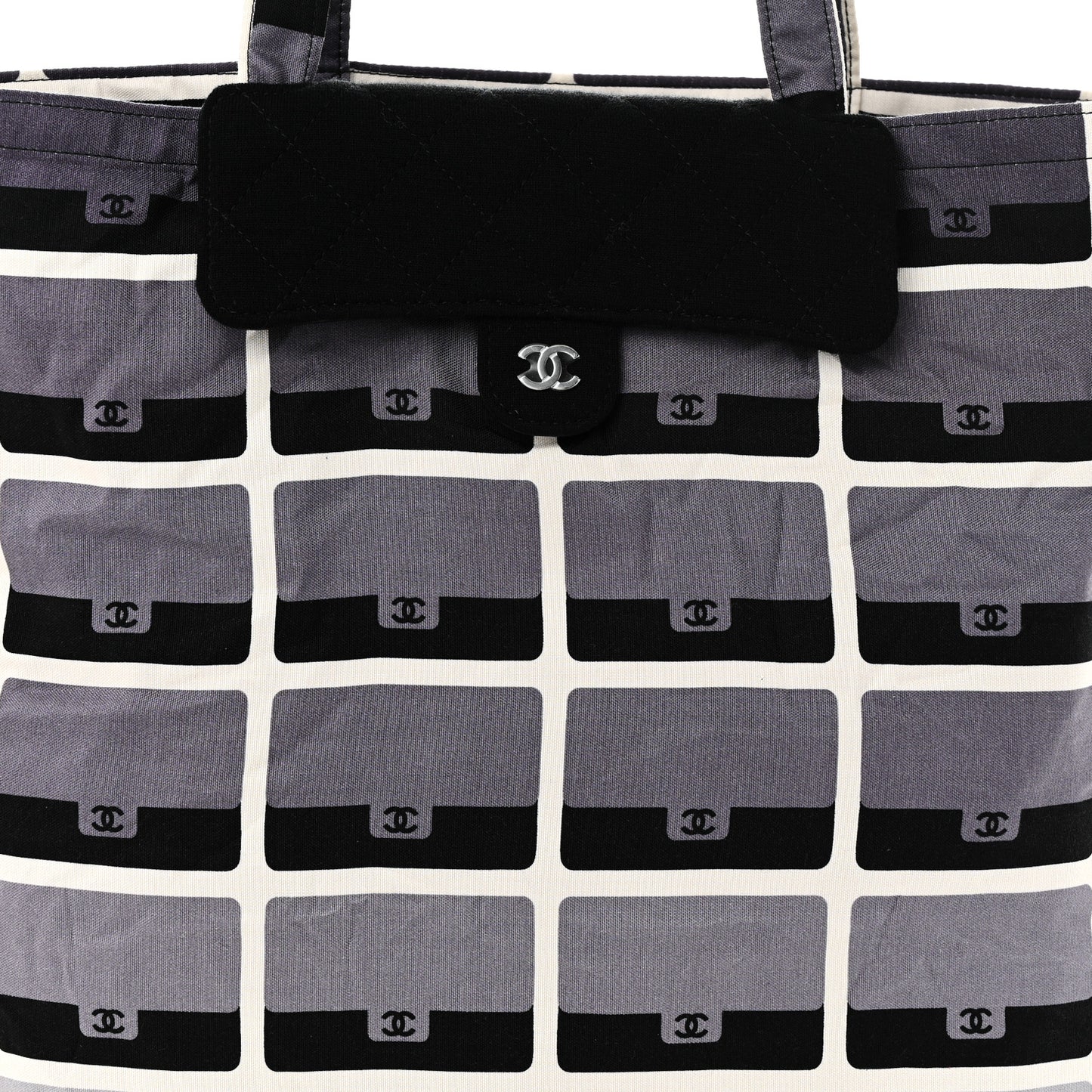 Jersey Fabric Quilted Foldable Tote With Chain Black Multicolor