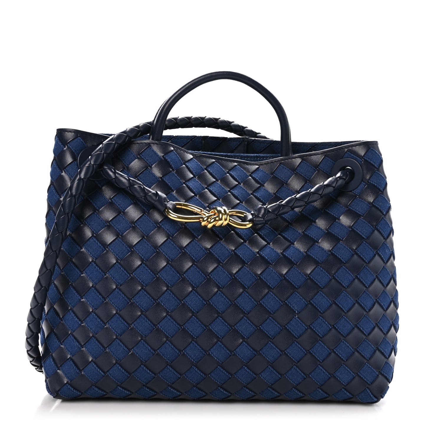 Nappa Intrecciato Denim Medium Andiamo Shoulder Bag Abyss Indigo