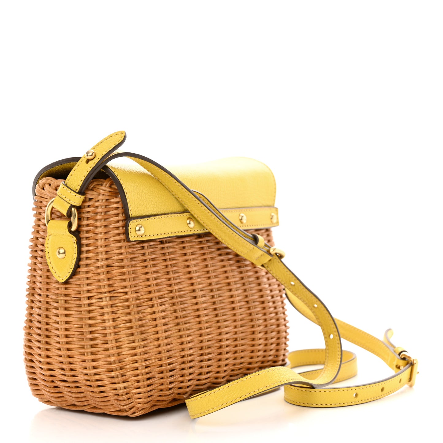 Goatskin Wicker Midollino Bag Yellow