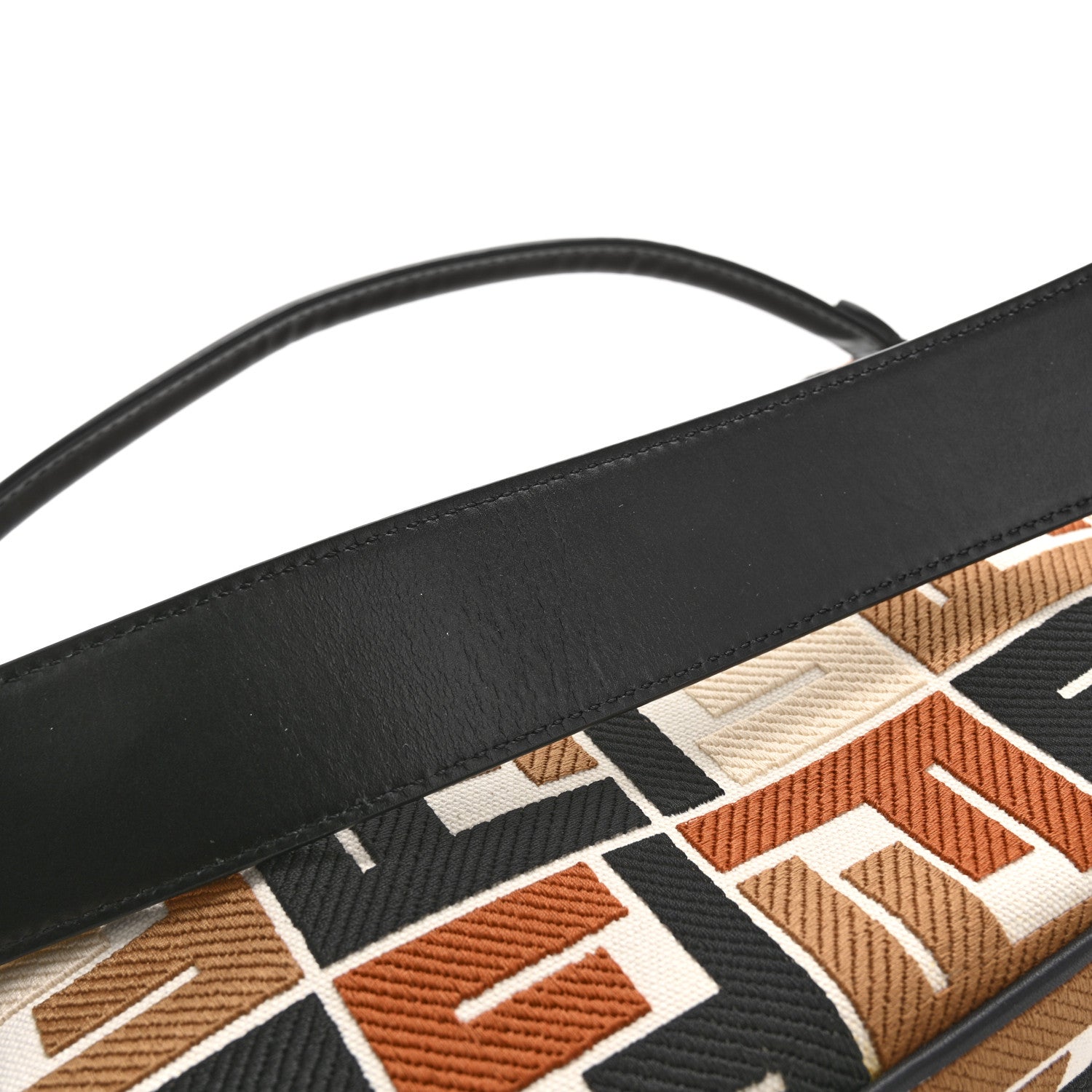 Fendi Canvas Vitello Seta FF Embroidered Baguette Brandy Black 13 of 13