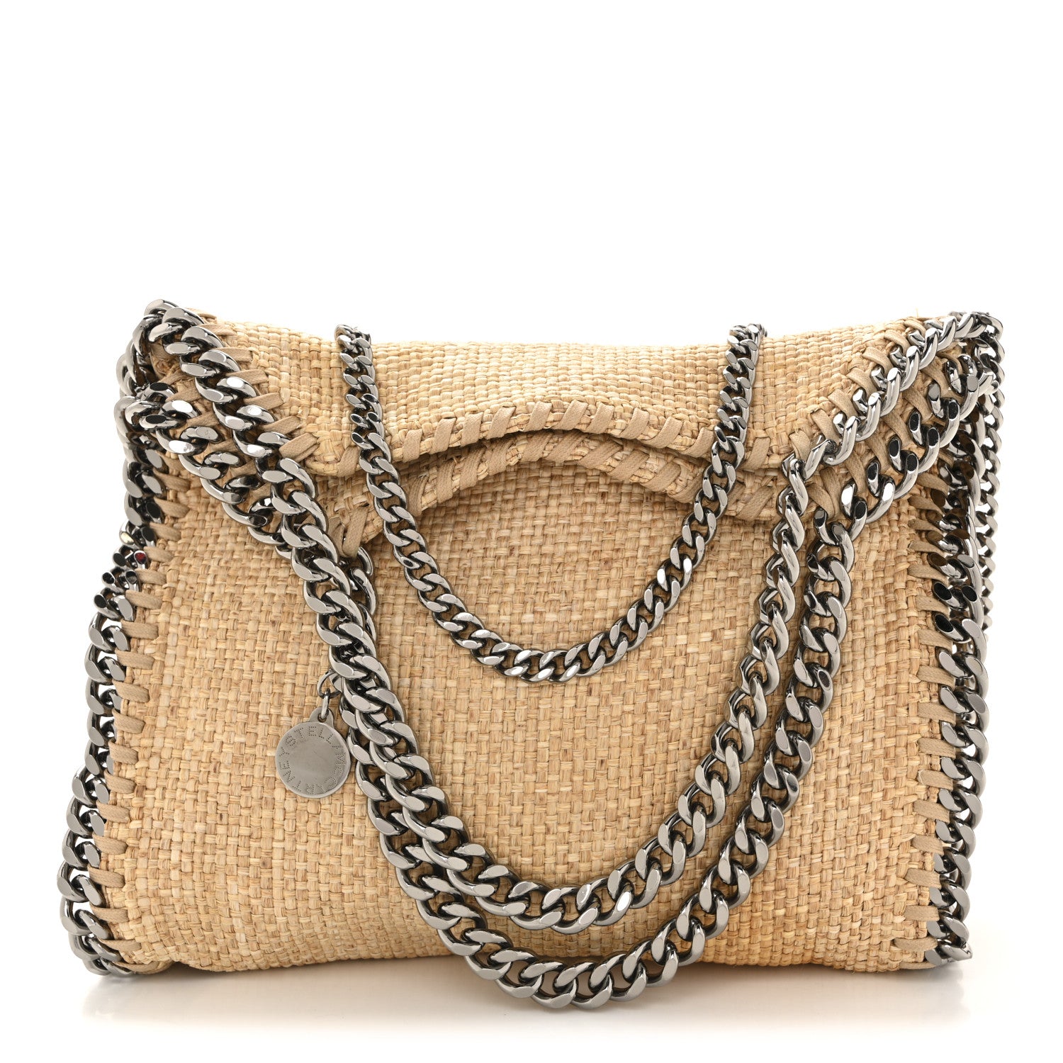 Stella McCartney Woven Raffia Mini Falabella Fold Over Natural
