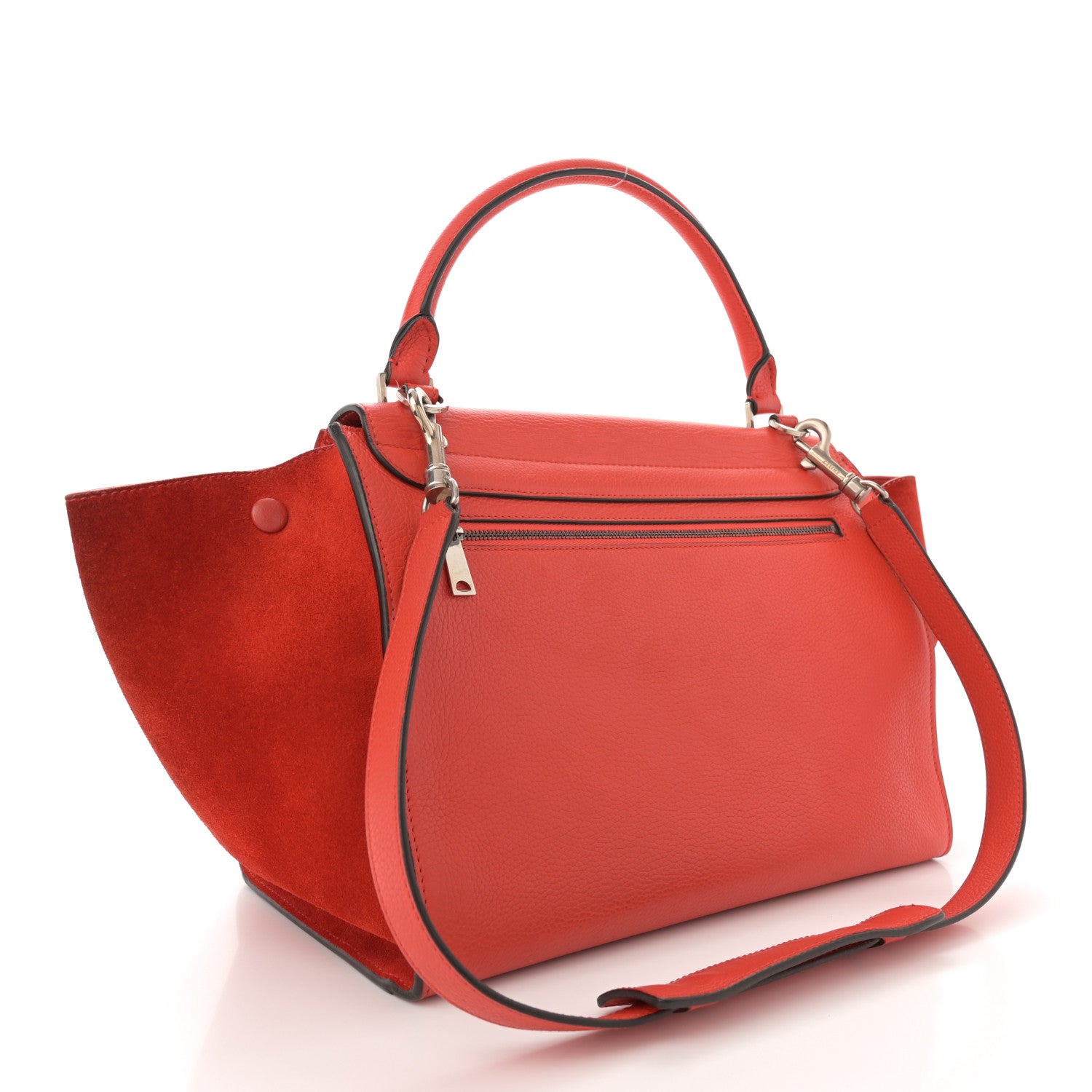 Celine Drummed Calfskin Suede Medium Trapeze Vermillion 3 of 17
