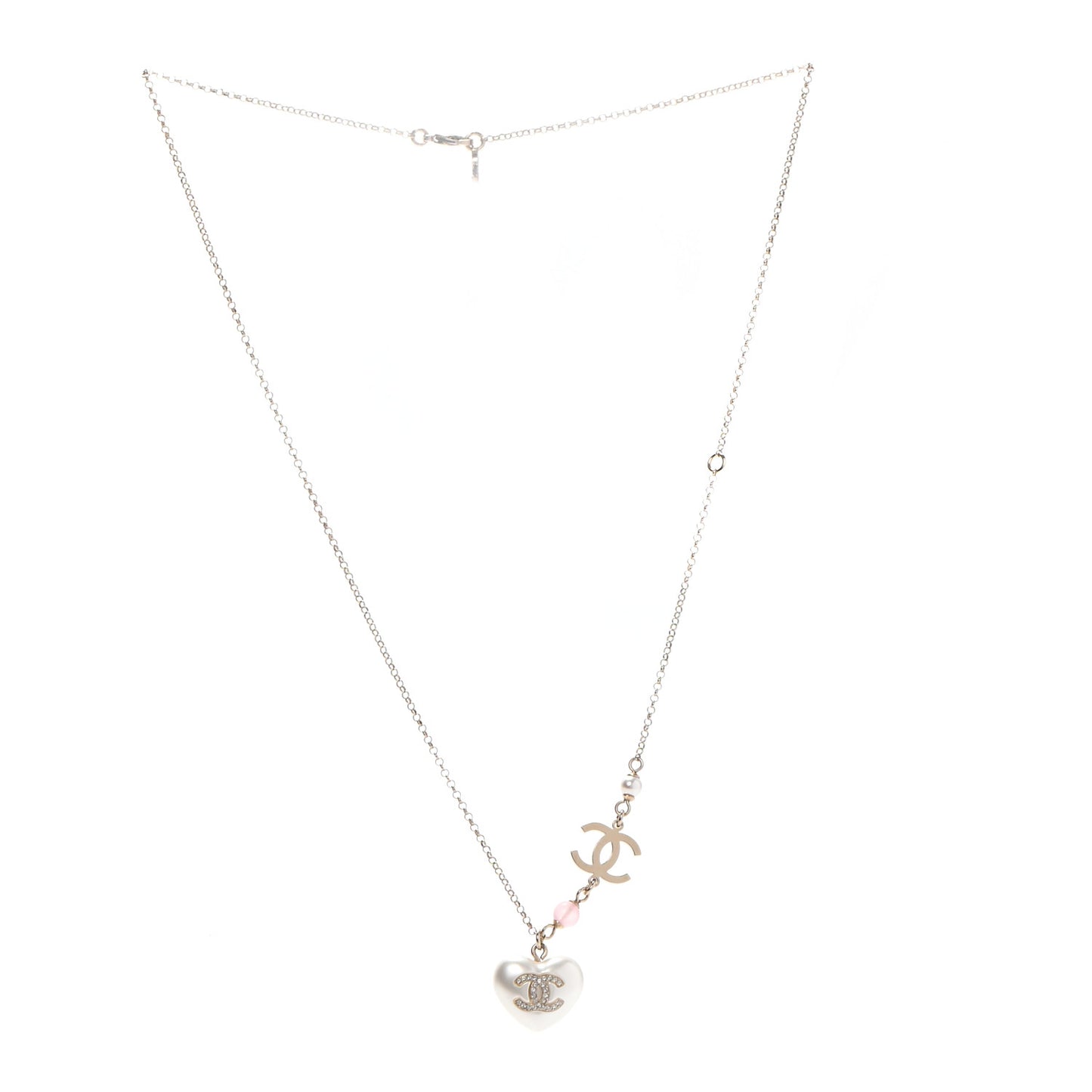 Resin Crystal CC Heart Necklace Pearly White Gold