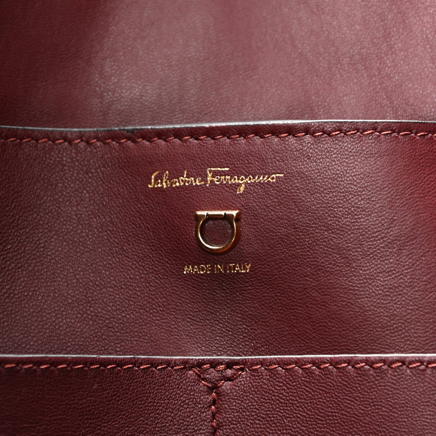 Salvatore Ferragamo Calfskin Gancini Embossed Trifolio Tote Bag Burgundy 7 of 11